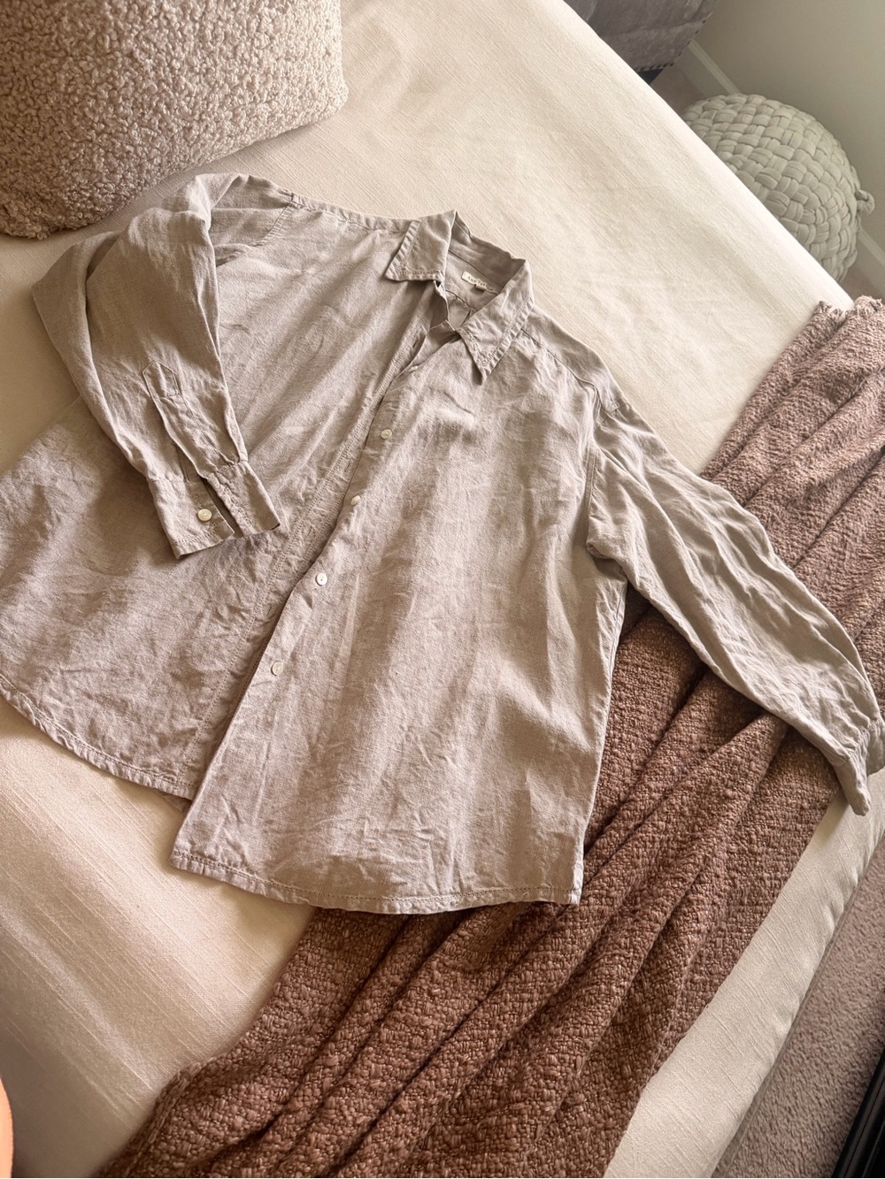 Ann Taylor Relaxed Button-Down Linen Shirt - Taupe/Flax